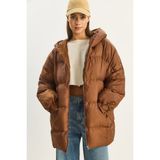Shade Kadın Kapüşonlu Oversize Yarasa Kol Şişme Mont - Standart - Kahverengi