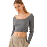Shade Kadın Kare Yaka Uzun Kollu Basic Crop Bluz 2405 60351046, Antrasit, L