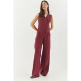 Shade Kadın Klasik Kesim Yelek Yüksek Bel Pantolonlu Kumaş Alt-Üst Takım 9270 60281048, Bordo, 38