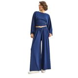 Shade Kadın Kolları Volanlı Beli Büzgülü Üst Pileli Kemerli Bol Pantolon Modal Takım 2136 60283732, Lacivert, S