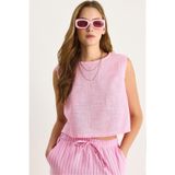 Shade Kadın Kolsuz Keten Bluz 3419-1 60282023, Şeker Pembe, S
