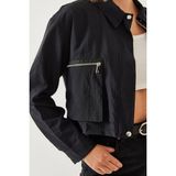 Shade Kadın Körük Cepli Paraşüt Kumaş Crop Ceket - Siyah - 36