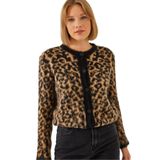Shade Kadın Leopar Desenli Şardonlu Hırka 241070 60251938, Siyah-Camel, Standart