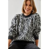 Shade Kadın Leopar Desenli Şardonlu Triko Kazak - Gri - Standart