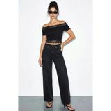 Shade Kadın Madonna Yaka Dantel Detaylı Soft Touch Crop Bluz - Siyah