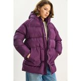 Shade Kadın Regular Fit Kapüşonlu Fermuarlı Astarlı Cepli Şişme Mont - Mor - XL
