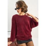 Shade Kadın Sakallı Oversize Yumoş Yarasa Kol Triko Kazak - Bordo - Standart