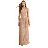 Shade Kadın Sırt Detaylı Gipeli Crop Bluz Astarlı Pileli Etek Takım 9542 60283444, Koyu Pudra, L