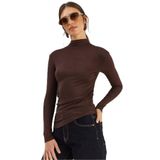 Shade Kadın Soft Touch Yarım Balıkçı Yaka Büzgülü Basic Blüz 1014 60283889, Acı Kahve, S