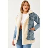 Shade Kadın Tedy Astar Detay Dört Cepli Denim Mont - Bej - Mavi - 38