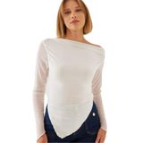 Shade Kadın Tül Detay Asimetrik Kesim Bluz 60351210, Beyaz, M