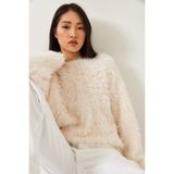 Shade Kadın Tüylü Oversize Kazak - Krem - Standart