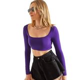 Shade Kadın Uzun Kol Kare Yaka Crop Bluz 60251250, Mor, XL