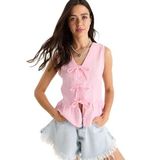 Shade Kadın V Yaka Fiyonk Detaylı Müslin Peplum Bluz G28-4883 60283356, Pembe, L