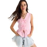 Shade Kadın V Yaka Fiyonk Detaylı Müslin Peplum Bluz G28-4883 60283356, Pembe, M