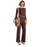 Shade Kadın Yanları Bağlamalı Crop Beli Lastikli Yüksek Bel Pantolonlu Bürümcük Alt-Üst Takım 60284110, Kahve, XL