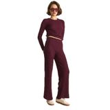 Shade Kadın Yanları Bağlamalı Crop Beli Lastikli Yüksek Bel Pantolonlu Bürümcük Alt-Üst Takım 60284110, Mürdüm, S