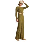 Shade Kadın Yanları Bağlamalı Crop Beli Lastikli Yüksek Bel Pantolonlu Bürümcük Alt-Üst Takım 60284110, Yeşil, M