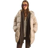 Shade Kapüşonlu Oversize Şişme Mont, Standart, 60283686, Bej, Kadın