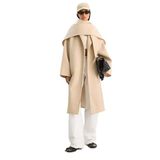 Shade Klapa Yaka Fular Aksesuarlı Oversize Kaşe Kaban, M, Klapa Yaka Fular Aksesuarlı Oversize Kaşe Kaban, Bej, Kadın