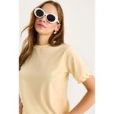 Shade Kolları Taş İşlemeli Tshirt, S, 60602002, Tereyağ, Kadın
