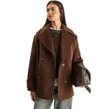 Shade Kruvaze Yaka Astarlı Kısa Oversize Kaşe Kaban, M, Kruvaze Yaka Astarlı Kısa Oversize Kaşe Kaban, Acı Kahve, Kadın