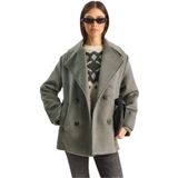 Shade Kruvaze Yaka Astarlı Kısa Oversize Kaşe Kaban, M, Kruvaze Yaka Astarlı Kısa Oversize Kaşe Kaban, Koyu Gri, Kadın