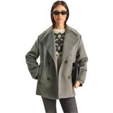 Shade Kruvaze Yaka Astarlı Kısa Oversize Kaşe Kaban, S, Kruvaze Yaka Astarlı Kısa Oversize Kaşe Kaban, Koyu Gri, Kadın