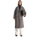 Shade Kruvaze Yaka Astarlı Oversize Uzun Kaşe Kaban, M, 60283849, Koyu Gri, Kadın