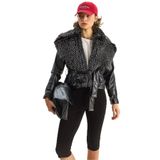 Shade Kürk Yaka Kuşaklı Suni Deri Ceket, S, 60283736, Siyah, Kadın