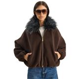 Shade Kürk Yakalı Kaşe Bomber Ceket, S, 60283786, Acı Kahve, Kadın