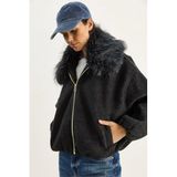Shade Kürk Yakalı Kaşe Bomber Ceket, S, 60283786, Antrasit, Kadın