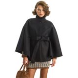 Shade Kuşaklı Dik Yaka Kaşe Panço, L, 60283652, Siyah, Kadın