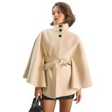 Shade Kuşaklı Dik Yaka Kaşe Panço, XL, 60283652, Krem, Kadın