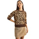 Shade Leopar Desenli Bisiklet Yaka Triko Kazak, Standart, 60285010, Kahverengi-Camel, Kadın
