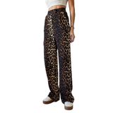 Shade Leopar Desenli Cep Detaylı Cırtlı Palazzo Pantolon, 38, 60361007, Siyah-Camel, Kadın