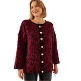 Shade Leopar Desenli Oversize Triko Hırka, Standart, 60351259, Bordo, Kadın