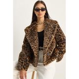 Shade Leopar Desenli Suni Kürk Kaban, L, 60283772, Kahverengi, Kadın
