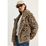 Shade Leopar Desenli Suni Kürk Kaban, XL, 60283772, Bej, Kadın