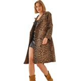 Shade Leopar Desenli Trençkot, 38, Leopar Desenli Trençkot, Siyah-Camel, Kadın