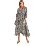 Shade Multi Desenli Kruvaze Yaka Kloş Elbise, L, 40901027, Siyah, Kadın