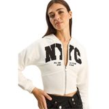 Shade NYC Nakışlı Kapüşonlu Crop Hırka, M, 60283794, Beyaz, Kadın