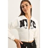 Shade NYC Nakışlı Kapüşonlu Crop Hırka, S, 60283794, Beyaz, Kadın