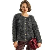 Shade Oversize Saçaklı Triko Hırka, Standart, 60283750, Antrasit, Kadın
