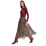 Shade Şal Desenli Asimetrik Kesim Astarlı Şifon Bohem Etek, M, 60283881, Bordo, Kadın
