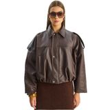 Shade Suni Deri Bomber Ceket, M, 60283650, Acı Kahve, Kadın