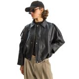 Shade Suni Deri Bomber Ceket, XL, 60283650, Siyah, Kadın