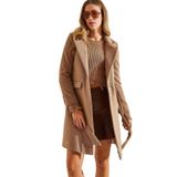 SHADE Tek Düğmeli Kuşaklı Astarlı Kaşe Kaban, L, Tek Düğmeli Kuşaklı Astarlı Kaşe Kaban, Camel, Kadın