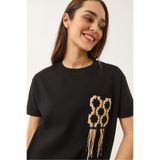 Shade Tığ İşlemeli Cep Detaylı T-Shirt, S, 60602027, Siyah, Kadın