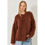 Shade Tüylü Oversize Kazak, Standart, 60261212, Kahverengi, Kadın